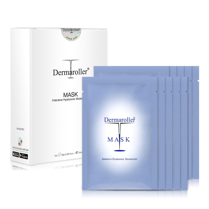 Dermaroller Hydrating Face Mask Sheets - 10 Pack with Hyaluronic Acid, Matrixyl & Vitamin E for Anti-Aging Skincare and Radiant Glow - Image 1